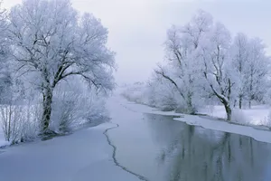 Winter Whisper River Scene Wallpaper
