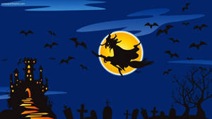 Witch Dark Blue Cartoon Wallpaper