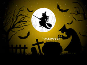 Witch's Broom Soaring Through The Night Wallpaper