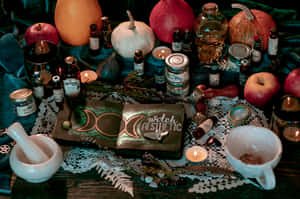 Witchcraft Aesthetic Altar Setup Wallpaper