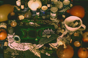 Witchcraft Aesthetic Altar Setup Wallpaper