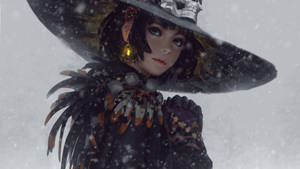 Witchy Anime Girl In Snow Wallpaper