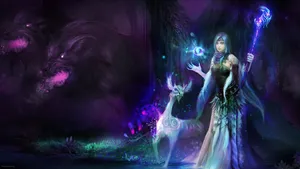 Witchy Holding A Glowing Staff Wallpaper