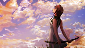 With A Heavy Heart, The Anime Character Mourned The Death Of A Loved One. Wallpaper