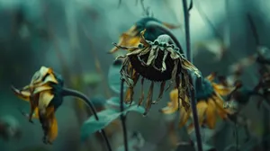 Withered Sunflowersin Blue Hues Wallpaper