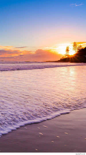 Witness The Breathtaking Beauty Of A Pink Beach Sunset. Wallpaper