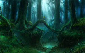 Wizard In A Massive Enchanted Forest Wallpaper