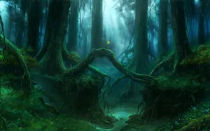 Wizard In A Massive Enchanted Forest Wallpaper