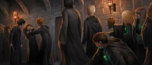 Wizarding War_ Corridor Confrontation Wallpaper
