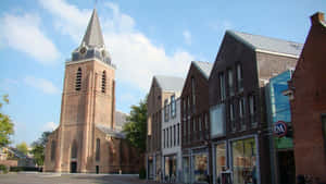 Woerden Historical Churchand Modern Shops Wallpaper