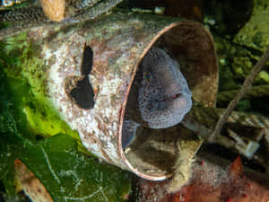 Wolf Eel Peeking Through Rusty Pipe Wallpaper