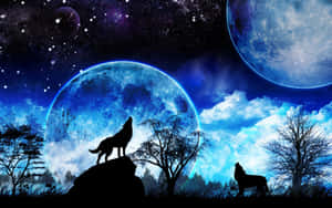 Wolf Howling In The Moonlight Wallpaper