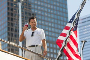 Wolf Of Wall Street Leonardo With Us Flag Wallpaper