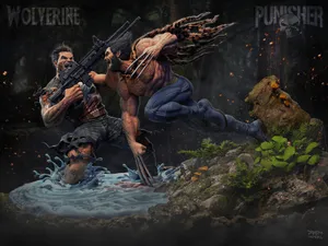 Wolverine V S Punisher Showdown Wallpaper