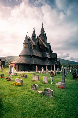 Woman At Heddal Stave Church Wallpaper