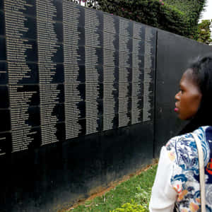 Woman At Kigali Genocide Memorial Black Wall Wallpaper