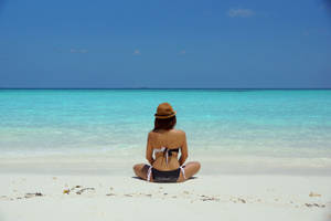 Woman Beach Black Bikini Wallpaper