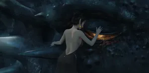 Woman Hugging A Primordial Monster Wallpaper