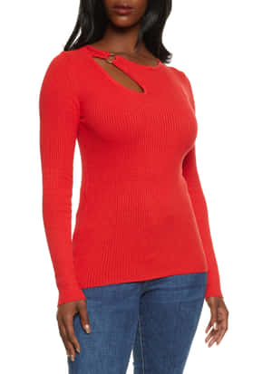 Woman In A Stylish Red Sweater Wallpaper