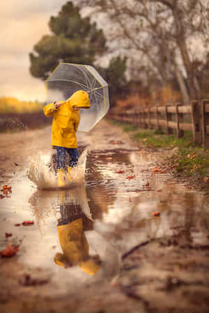 Woman In A Yellow Raincoat Walking Under The Rain Wallpaper