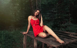 Woman In The Wood With Beautiful Legs Wallpaper