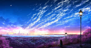 Woman Looking At The City Under Evening Sky Wallpaper