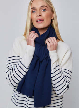 Woman Modeling Navy Blue Scarf Wallpaper