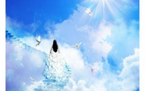 Woman On Stairway To Heaven Wallpaper