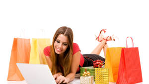 Woman Online Shopping Wallpaper