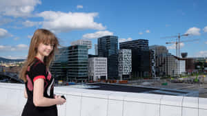 Woman Posing Oslo Opera House Wallpaper