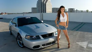 Woman Posing With Mustang Hd Wallpaper