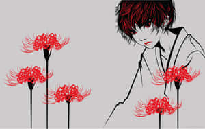 Woman Staring At Tokyo Ghoul Flower Wallpaper