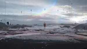 Woman Stranded At The Beach Wallpaper