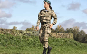 Woman Walking Soldier Uniform Wallpaper