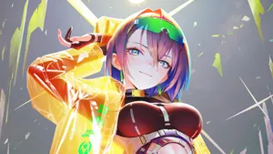 Woman Walking Under The Rain Wearing A Vibrant Yellow Raincoat Wallpaper