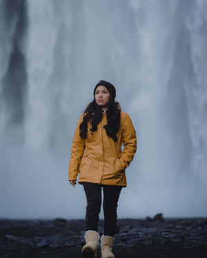 Woman Wearing Yellow Raincoat In Nature Wallpaper