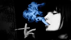 Woman With Bangs Smoking Blunt Wallpaper