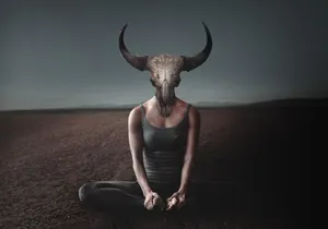 Woman With Bull Skull As Head Wallpaper
