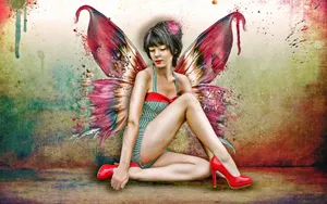 Woman_with_ Butterfly_ Wings_ Fancy_ Dress Wallpaper