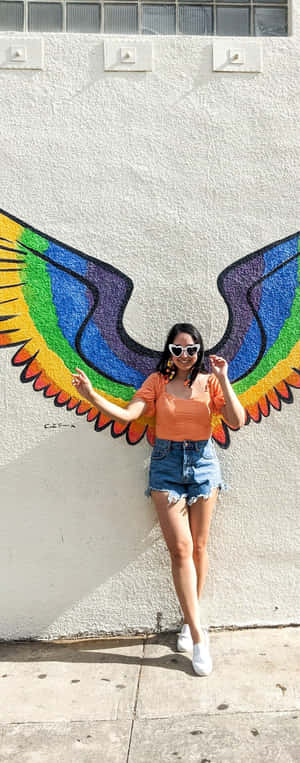 Woman With Rainbow Wings Graffiti Wallpaper