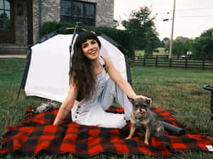 Womanand Dog Outdoor Photoshoot Wallpaper