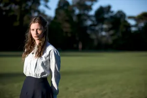 Womanin Historical Costume Outdoors Wallpaper