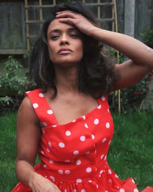Womanin Red Polka Dot Dress Wallpaper