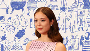 Womanwith Childlike Artwork Background Wallpaper