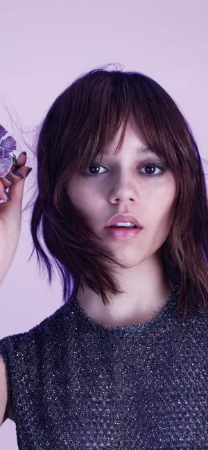 Womanwith Flower Purple Backdrop Wallpaper