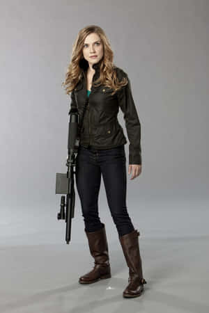 Womanwith Rifle Studio Portrait Wallpaper