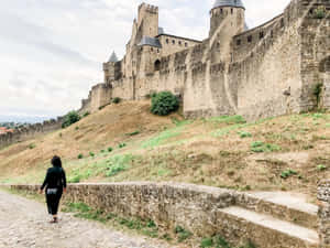 Women By The Porte De Laude In Carcassonne Wallpaper