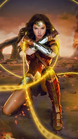 Wonder Woman With Powerful Lasso Wallpaper