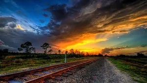 Wonderful Railway During Sunset Wallpaper