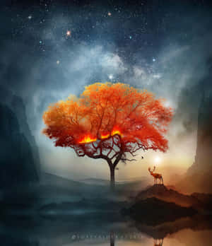 Wonderful Tree Under Night Sky Wallpaper